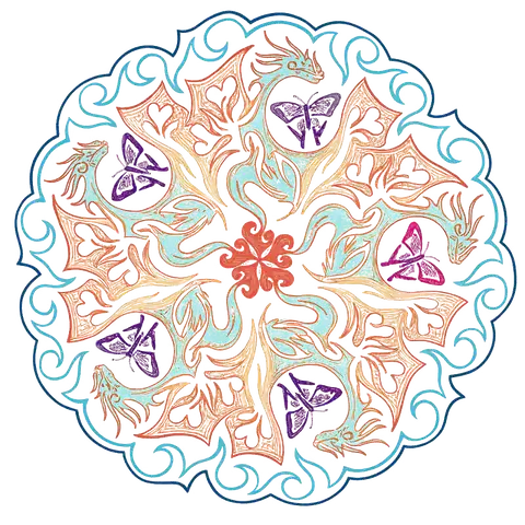Colorful mandala illustration with butterflies
